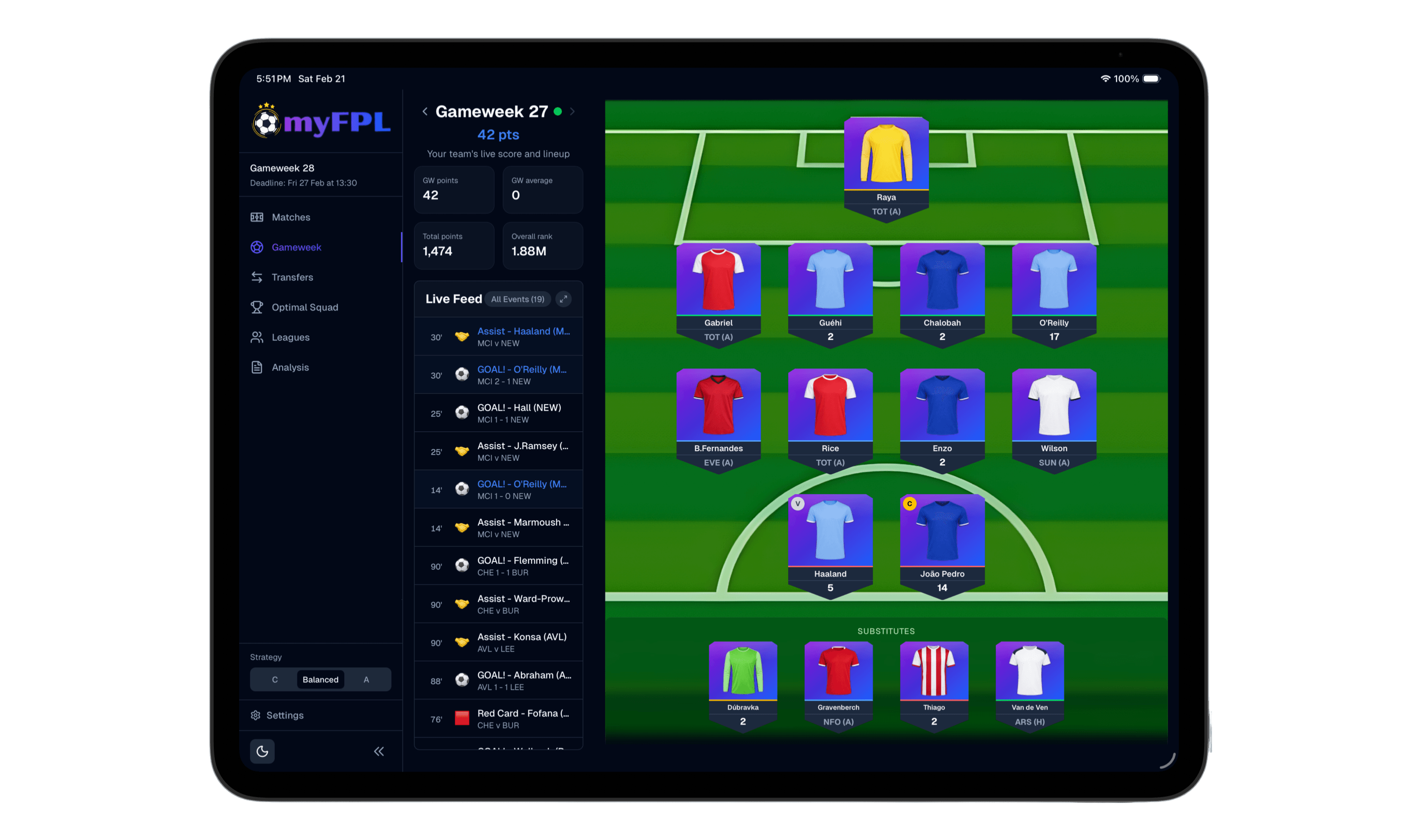 Live Points & Auto-Subs on iPad