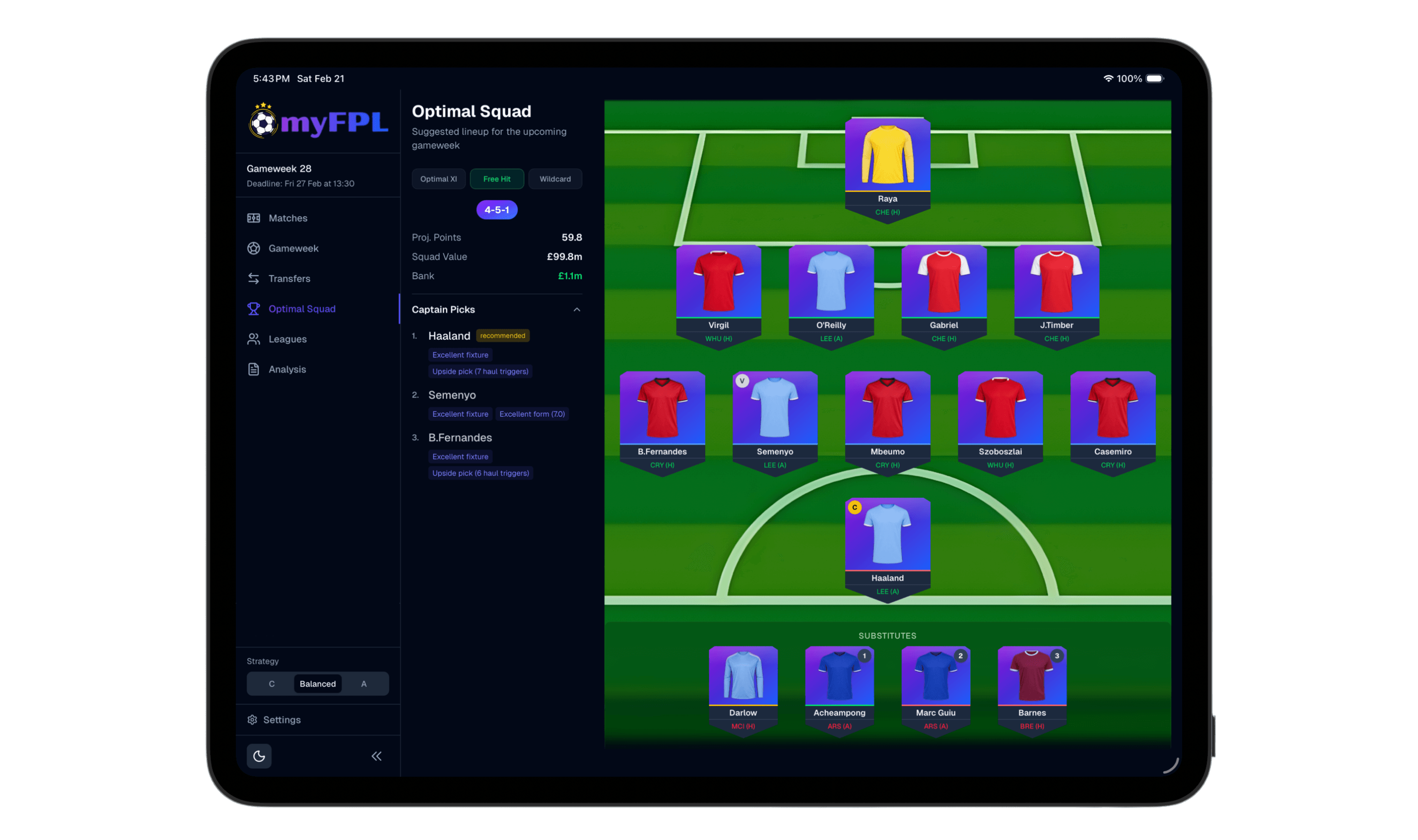 Squad Optimiser on iPad